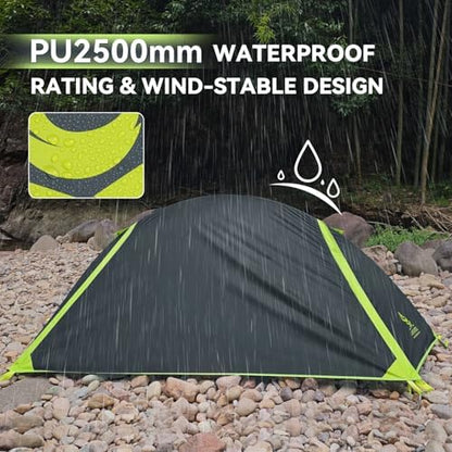 Lightweight 1/2 Person Backpacking Tent, Single Aluminum Pole Camping Tent