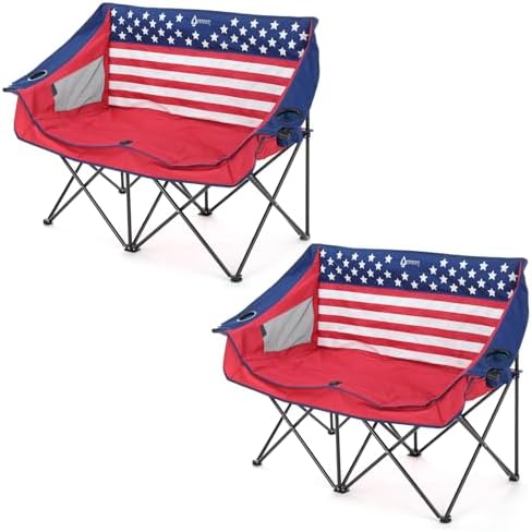 ARROWHEAD OUTDOOR 2-Pack Portable Folding Camp Loveseat Chair w/Glass & Cup Holders, Heavy Duty Carry Bag, 650 lbs Weight Capacity