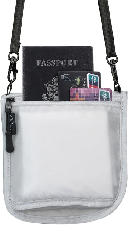 Travel Passport Holder 【1 PACK】2 in 1 Slim RFID Blocking Travel Money Belt for Men & Women, Hidden Neck Wallet for Credit Cards, Documents & Cash, Fanny Pack, MA-MO (Light Gray)