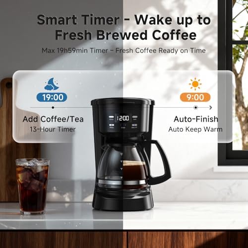 Coffee Maker, 5 Cup Programmable Drip Coffee Machine-Black