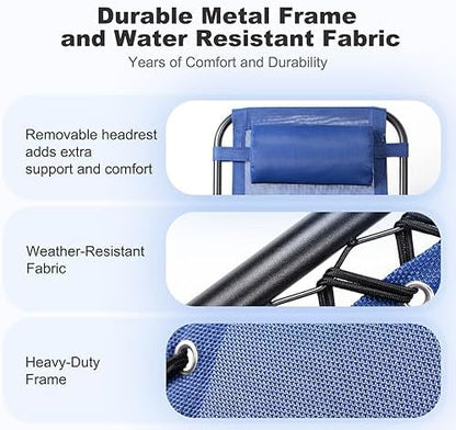 Nazhura Set of 2 Relaxing Recliners Patio Chairs Adjustable Steel Mesh Zero Gravity Lounge Chair Beach Chairs with Pillow and Cup Holder (Blue)
