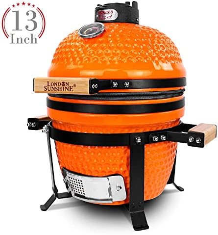 London Sunshine Ceramic Charcoal BBQ Kamado Grill Smoker - Portable Tabletop Cadet Series -Orange