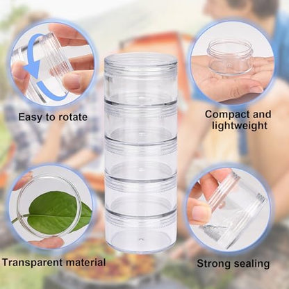 5 Layers Portable Travel Spice Jars with Label and Measuring Spoon, Multi Camping Spice Containers, Clear Small Spice Jars with Organizer Bag for Outdoor Cooking, Camping, Traveling,Barbecuing