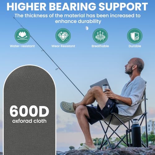 4 Pack Folding Camping Chairs for Outdoor, Foldable Portable Lawn Chairs with Carry Bag & Cup Holder, Compact Design for Camp, Beach, Picnics, and Fishing Supports 300LBS（Grey）