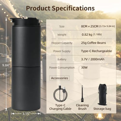 ShanSon Portable Coffee Maker with 38 Adjustable Grind Pour-Over Dripper