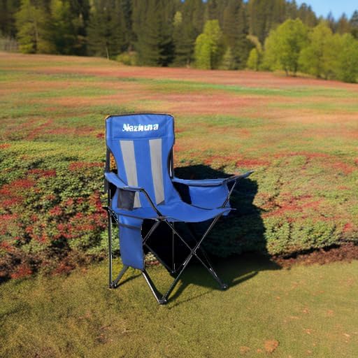 Nazhura 2 Pack Outdoor Camping Chairs Folding/Foldable/Portable with Cooler Pouch, Mesh Backrest and Cup Holder Pocket (Blue, Metal, 2 Pack)