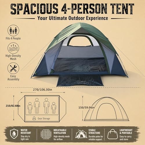 XL Camping Tents 4/6 Person Waterproof Double Layer Dome