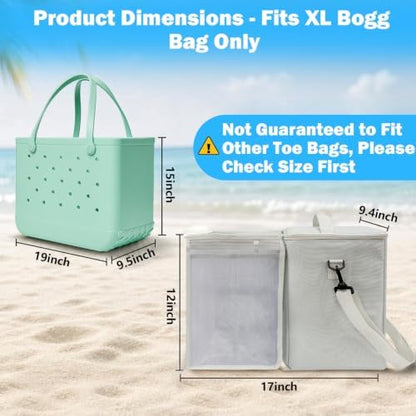2-in-1 Accessories for XL Large Bogg Bag - Cooler and Organizer Insert, Portable PEVA Cooler Bag, Ice Chest with Handle and Strap, Lightweight Mesh Inserts Bogg Bag Organizer only for XL