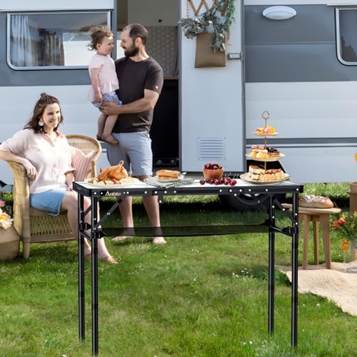 Anbte 3ft Folding Camping Table, 3 Adjustable Height Max 27.5", White