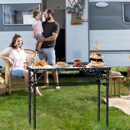 Anbte 3ft Folding Camping Table, 3 Adjustable Height Max 27.5", White