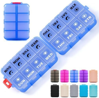 Foldable Portable 7 Day Pill Organizer 2 Times a Day, AM PM Weekly Pill Box
