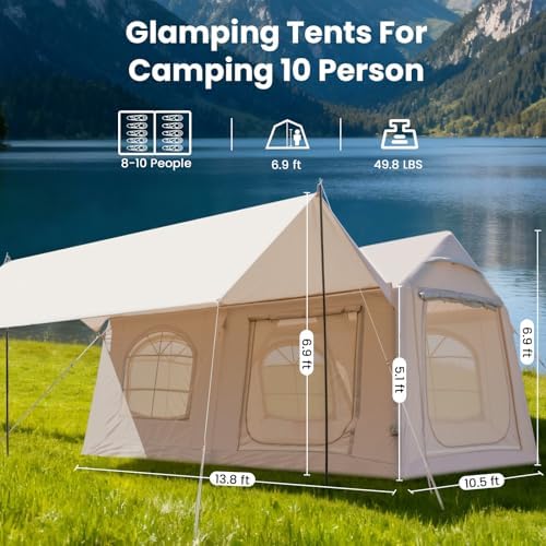 Inflatable Tents for Camping, Large Blow Up Tent with Hand Pump, Easy Setup InflatableTent 4 Season Tent, Waterproof Oxford Air Glamping Tents for Camping Adult 4/6/8/10/12 Person