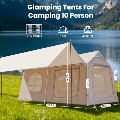 Inflatable Tents for Camping, Large Blow Up Tent with Hand Pump, Easy Setup InflatableTent 4 Season Tent, Waterproof Oxford Air Glamping Tents for Camping Adult 4/6/8/10/12 Person