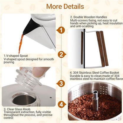 No Coating 12 Cup Percolator Coffee Pot 304 Stainless Steel