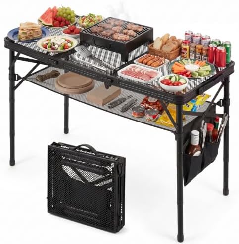 Folding Grill Table, 34 x 16 in Portable Camping Table for Picnic