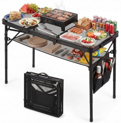 Folding Grill Table, 34 x 16 in Portable Camping Table for Picnic