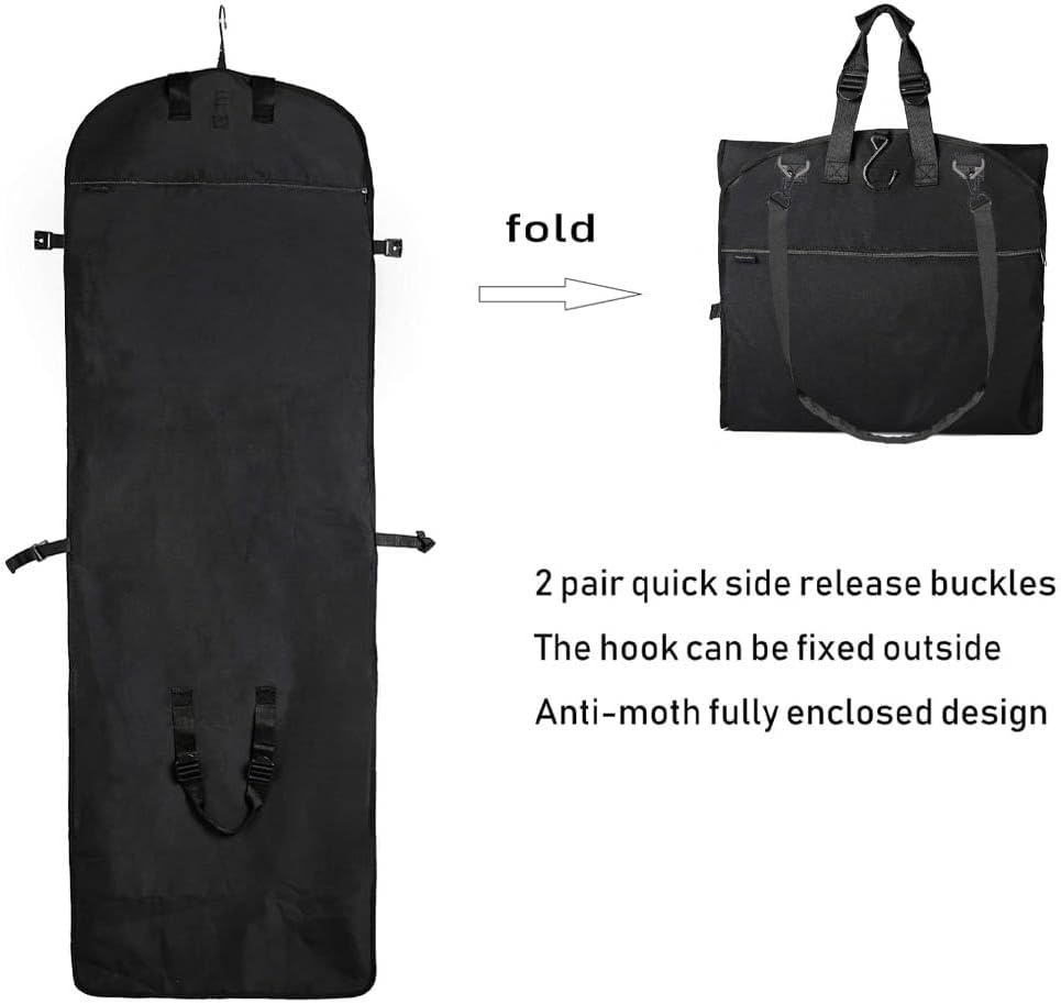 66" Versatile Travelling bags Wedding Dress Travel Garment Bag Tri-Fold Gown Length w/Hanging Hook Extra Pocket