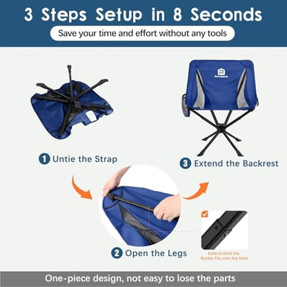 Raynesys Portable Swivel Camping Chair, 8 Seconds Quick Setup Easy Carry