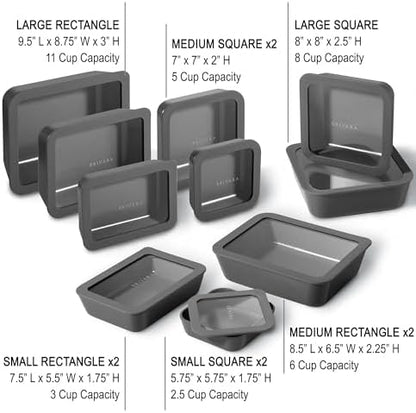 20-Piece Glass Food Storage Containers Set with Lids (10 Containers + 10 Lids) | Microwave-Safe Airtight Seal, Oven-Safe Ceramic-Coated Glass | Zero Plastic, No PFAS/PFOA/BPA [Onyx]