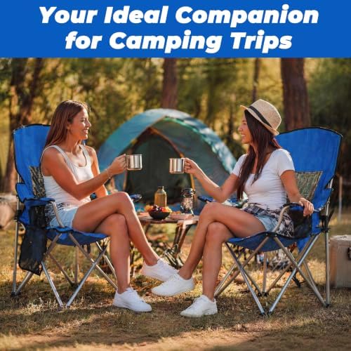 HULKFIT Folding Camping Chairs, Portable Outdoor Beach Lawn Chair for Adults with Carry Bag & Built-in Cup Holder, Casual Foldable Chair for Picnic Fishing Garden,Royal Blue