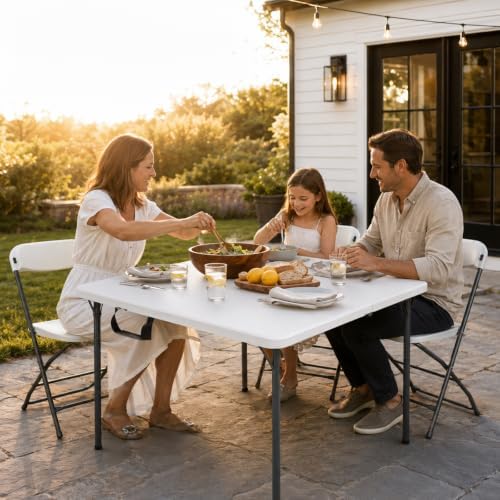 36" Folding Table, Portable Square Folding Card Table with Carrying Handle, Heavy Duty Plastic Foldable Event Table for Camping, Picnic, Party, Crafting, Outdoor and Indoor Use, White