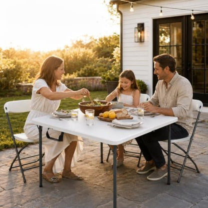 36" Folding Table, Portable Square Folding Card Table with Carrying Handle, Heavy Duty Plastic Foldable Event Table for Camping, Picnic, Party, Crafting, Outdoor and Indoor Use, White