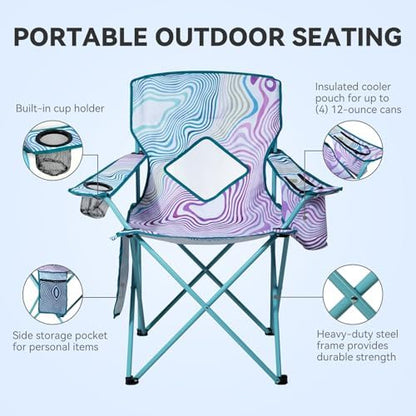 Nazhura 4 Pack Outdoor Camping Chairs Folding/Foldable/Portable with Cooler Pouch, Mesh Backrest and Cup Holder Pocket (Flower, Metal, 4 Pack)