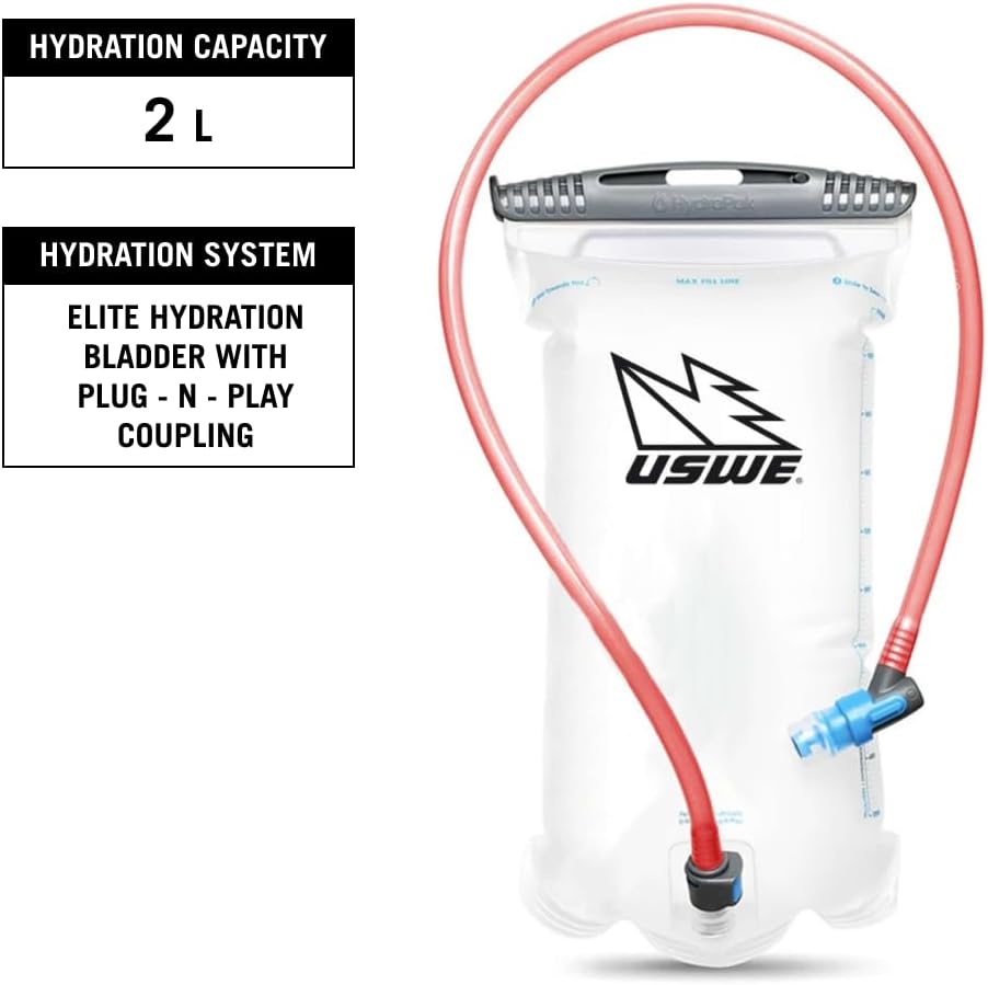 USWE Race 2.0, Ultra Lightweight Hydration Backpack with 2.0L / 70oz Water Bladder, Leak Proof Pack for Gravel, MTB, Running, Hiking, Cycling, Camping, Biking for Men,Women