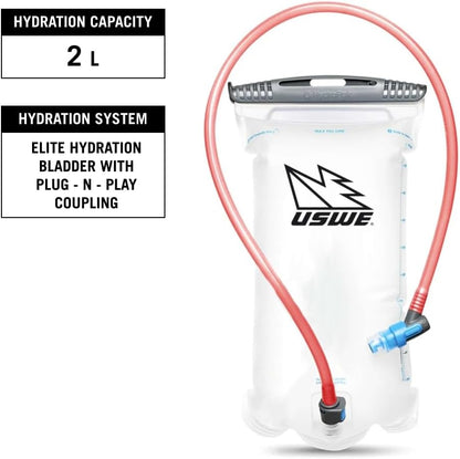 USWE Race 2.0, Ultra Lightweight Hydration Backpack with 2.0L / 70oz Water Bladder, Leak Proof Pack for Gravel, MTB, Running, Hiking, Cycling, Camping, Biking for Men,Women