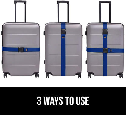 GORILLA GRIP Heavy Duty 4 Pack Adjustable Luggage Straps for Suitcases, Easy to Identify Travel Belt Connector Holds Suitcase Together, Extends Life of Bag, Strap Connects Two Bags, Accessories Blue