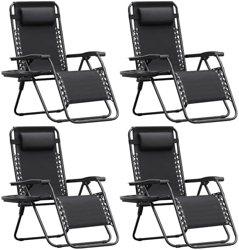 Homall Zero Gravity Chair Patio Folding Lawn Outdoor Lounge Gravity Camp Reclining Lounge Chair with Cup Holder Pillows for Poolside Backyard and Beach Set of 4 (Black)