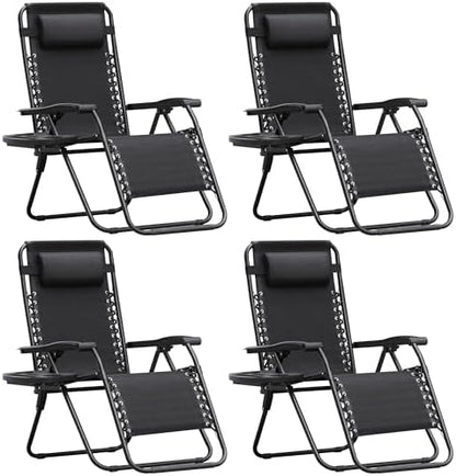 Homall Zero Gravity Chair Patio Folding Lawn Outdoor Lounge Gravity Camp Reclining Lounge Chair with Cup Holder Pillows for Poolside Backyard and Beach Set of 4 (Black)