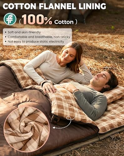 KingCamp Double Sleeping Bag for Adults, Queen Size 2 Person Sleeping Bag