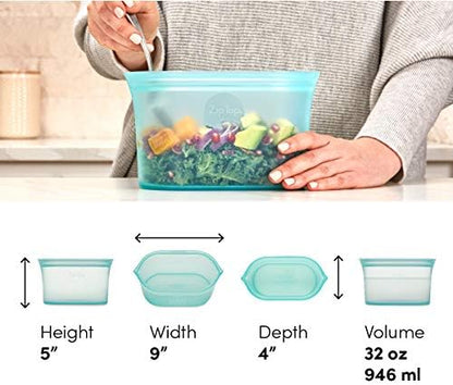 Zip Top Reusable Food Storage Bags | Large Dish [Peach] | Silicone Meal Prep Container | Microwave, Dishwasher and Freezer Safe | Made in the USA