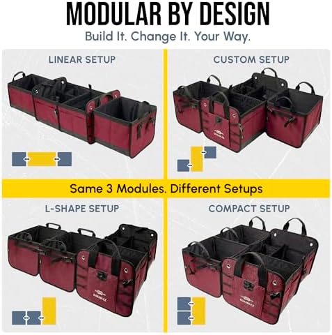 5-Section Modular Extra Large Trunk Organizer System, Cherry Red