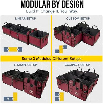5-Section Modular Extra Large Trunk Organizer System, Cherry Red