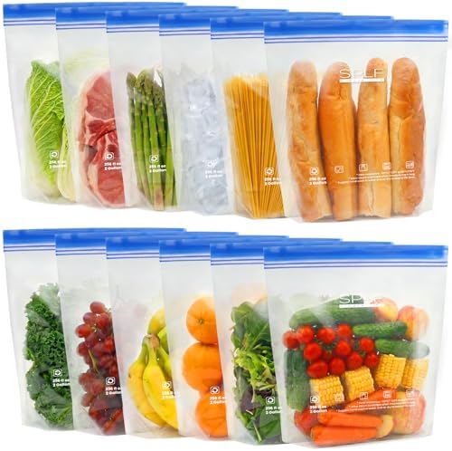 SPLF 12 Pack Reusable 2 Gallon Freezer Bags Dishwasher Safe