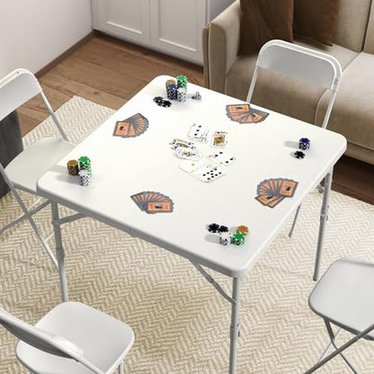 34" Square Folding Table, Plastic Card Table with Carrying Handle, Fold-in-Half Utility Portable Dining Tables Indoor Outdoor for Kitchen, Party, Picnic, Camping, Office, Wedding, White