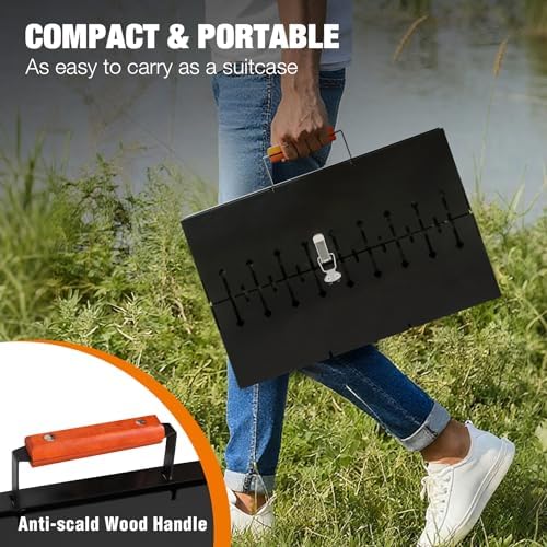 Portable Mangal Grill, Foldable Heavy Duty Charcoal BBQ Grill for Kabob, Kebab and Shashlik, Compact Case Design Tool-Free Assembly Outdoor Grill for Backyard Camping Travel and Hiking