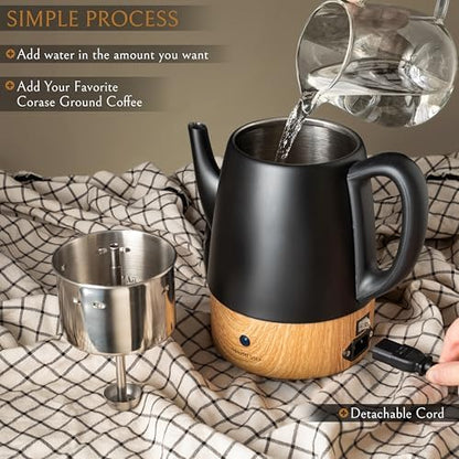 Mixpresso 4 Cup Black Small Electric Percolator Coffee Pot, Stainless Steel