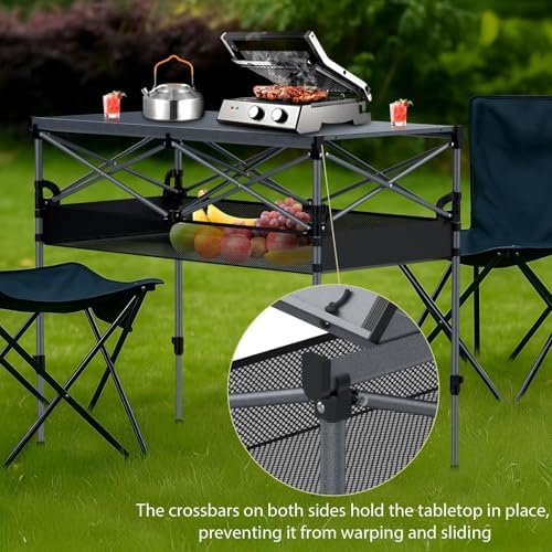 Anbte 34.2” Tall Folding Camping Table, Aluminum Portable, 39” X 20”, Black