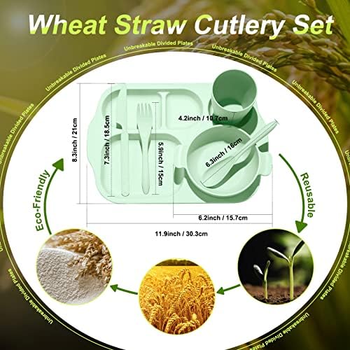 Honoson 24pcs Wheat Straw Dinnerware, Unbreakable, Green