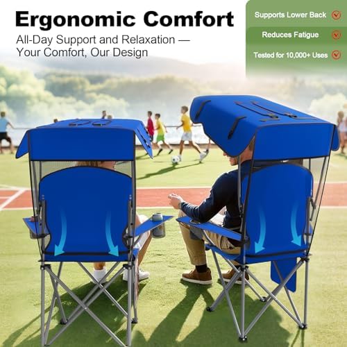 VTOY Portable Folding Camping Chair with Canopy, Outdoor Sun Shade Chair