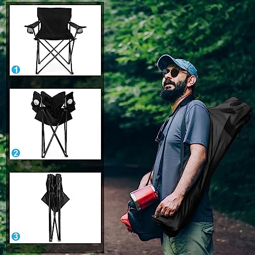 HaSteeL Large Camping Chairs for Adults, Black Folding Beach Chair Set of 2