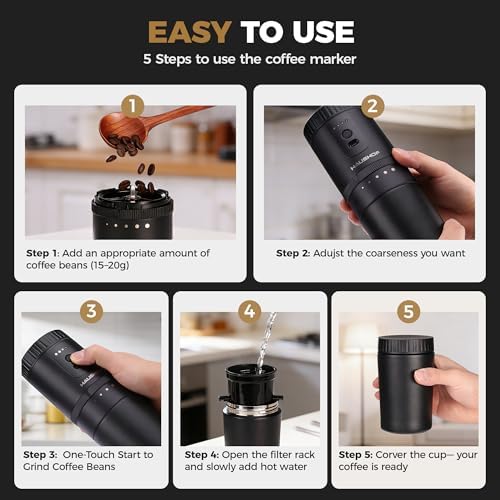 HAUSHOF Travel Coffee Maker,Coffee Grinder for Home,Camping