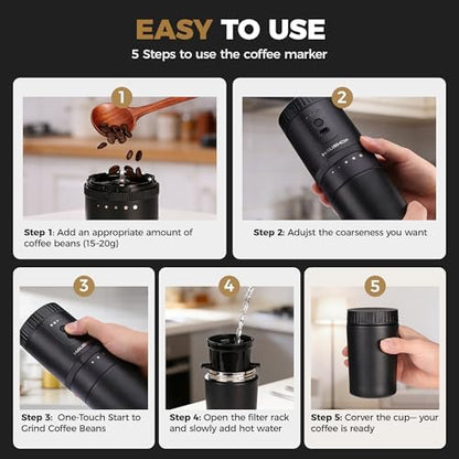 HAUSHOF Travel Coffee Maker,Coffee Grinder for Home,Camping