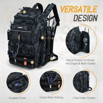 Goture Fishing Backpack with Cooler,55L 900D Tackle Backpack & Rod Holders