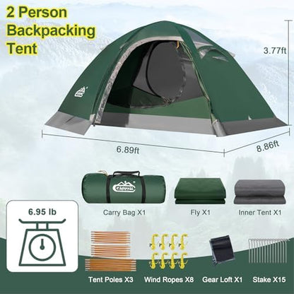 camppal 2 Person Backpacking Tent Waterproof 4 Season Tent with Snow Skirt