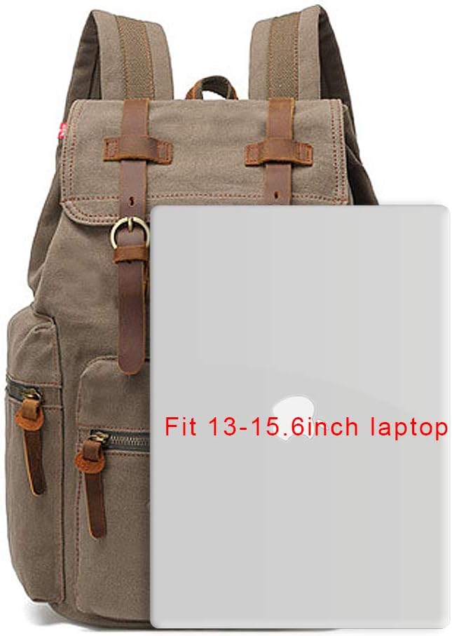AUGUR High Capacity Canvas Vintage Backpack - for School Travel 12-15" Laptop Backapcks for Men Casual Daypacks Rucksack (M-Army Green)