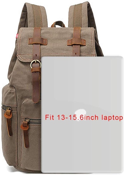 AUGUR High Capacity Canvas Vintage Backpack - for School Travel 12-15" Laptop Backapcks for Men Casual Daypacks Rucksack (M-Army Green)